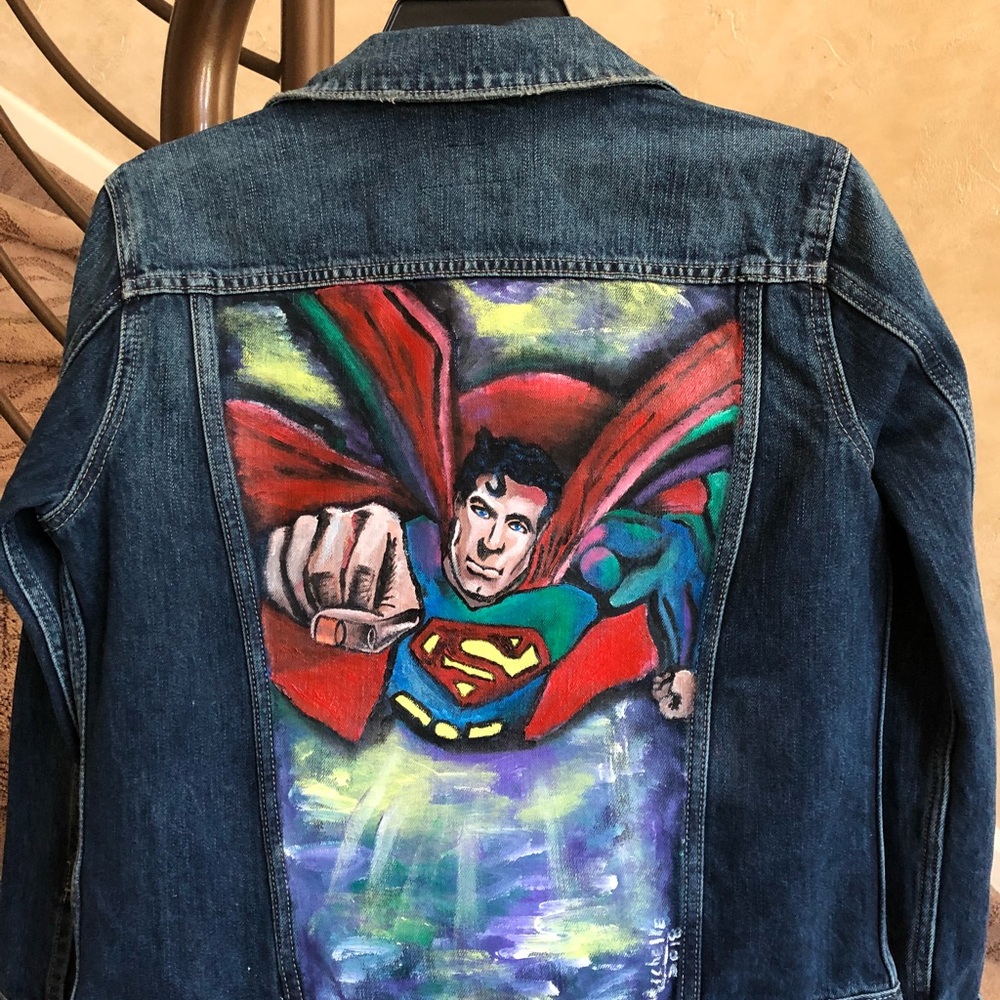 Unisex Superman Custom made Denim jacket ...Size S